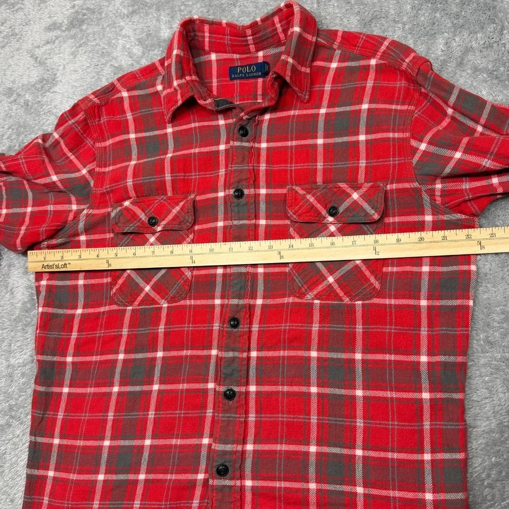 Polo Ralph‎ Lauren Flannel Workshirt Mens Large L Red Plaid Long Sleeve Shirt